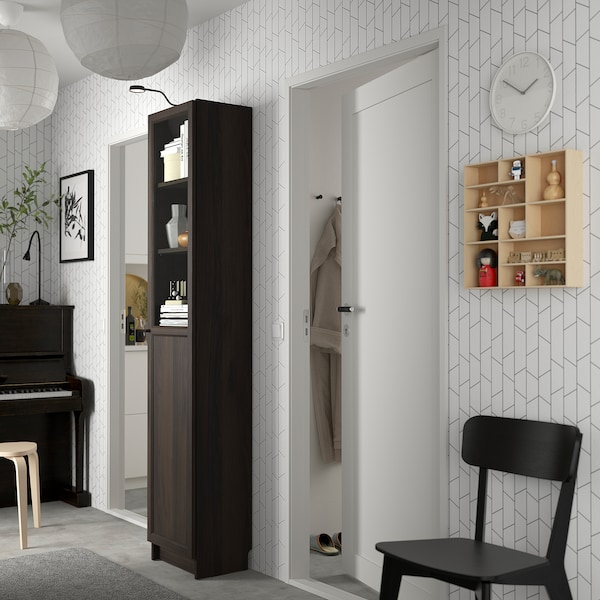 IKEA BILLY / OXBERG bookcase with panel/glass door, 15 3/4x11 3/4x79 1/2 in Dark Brown Oak Effect, Ikea Ireland | 0846TMLNP