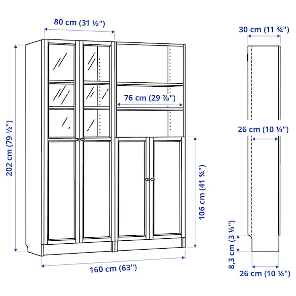 IKEA BILLY / OXBERG bookcase with panel/glass doors, 63x11 3/4x79 1/2 in White, Ikea Ireland | 5823JXUGT