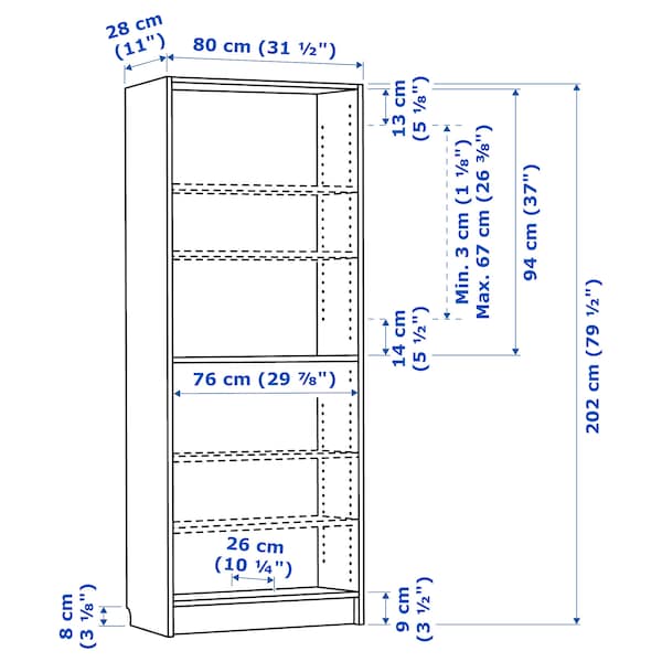 IKEA BILLY bookcase, 31 1/2x11x79 1/2 in Dark Brown Oak Effect, Ikea Ireland | 9375AHBEN