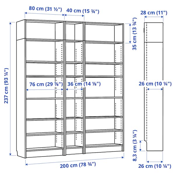 IKEA BILLY bookcase comb w extension units, 78 3/4x11x93 1/4 in Birch Effect, Ikea Ireland | 6180NLBEO