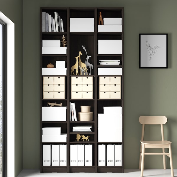 IKEA BILLY bookcase comb w extension units, 47 1/4x11x93 1/4 in Dark Brown Oak Effect, Ikea Ireland | 0475WKCLT