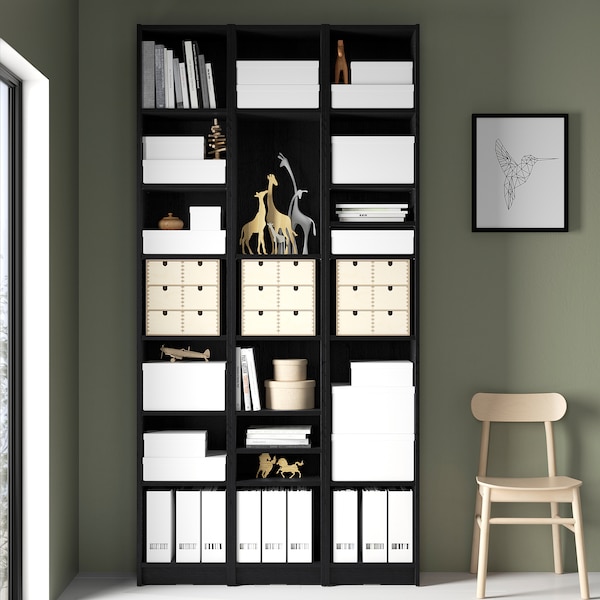 IKEA BILLY bookcase comb w extension units, 47 1/4x11x93 1/4 in Black Oak Effect, Ikea Ireland | 4107GXANZ