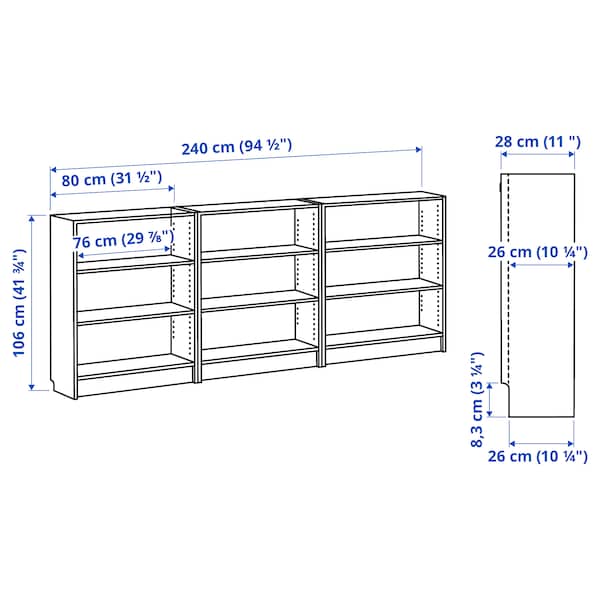 IKEA BILLY bookcase combination, 94 1/2x11x41 3/4 in Dark Brown Oak Effect, Ikea Ireland | 7485FQCWL
