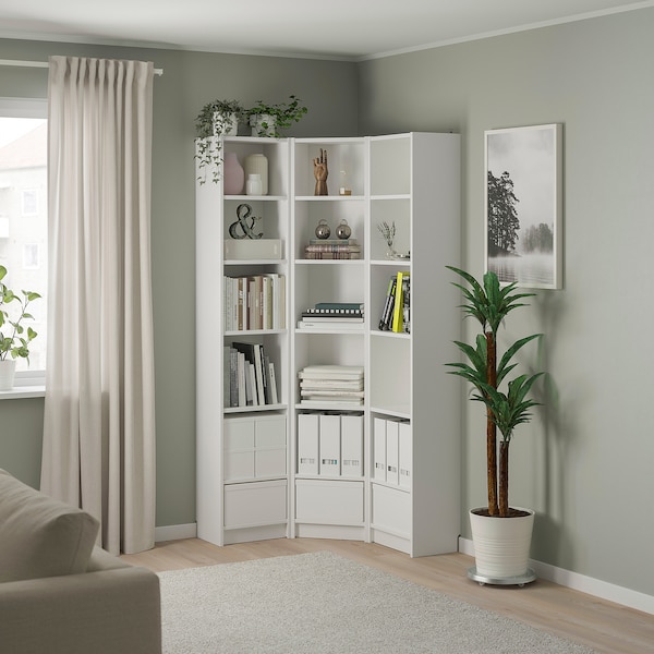 IKEA BILLY bookcase combination/crn solution, white, 37 3/8/37 3/8x11x79 1/2 in, Ikea Ireland | 1035WEOGQ