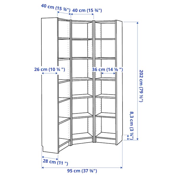 IKEA BILLY bookcase combination/crn solution, white, 37 3/8/37 3/8x11x79 1/2 in, Ikea Ireland | 1035WEOGQ