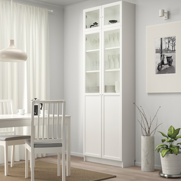 IKEA BILLY bookcase w hght ext ut/pnl/glss drs, white, 31 1/2x11 3/4x93 1/4 in, Ikea Ireland | 6290ZDACB