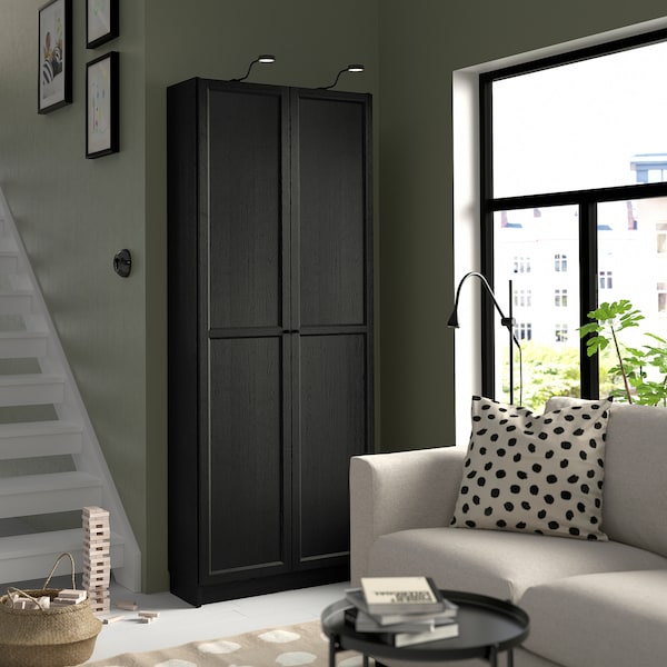 IKEA BILLY bookcase with doors, 31 1/2x11 3/4x79 1/2 in Black Oak Effect, Ikea Ireland | 1382PLTBW