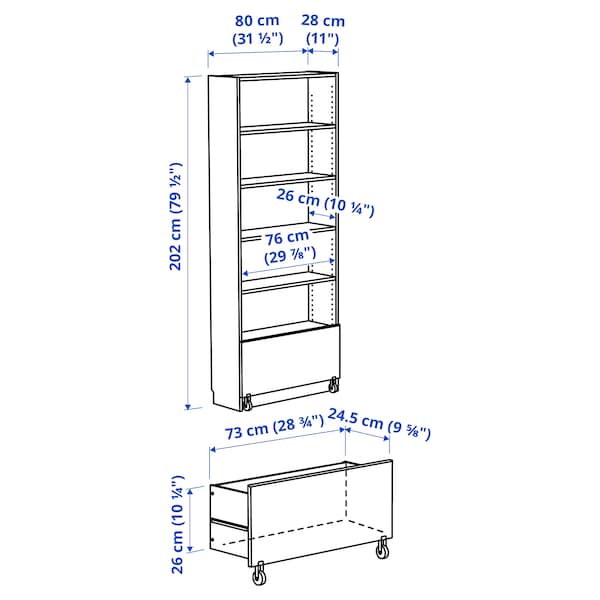 IKEA BILLY bookcase with drawer, white, 31 1/2x11 3/4x79 1/2 in, Ikea Ireland | 2306CLZET