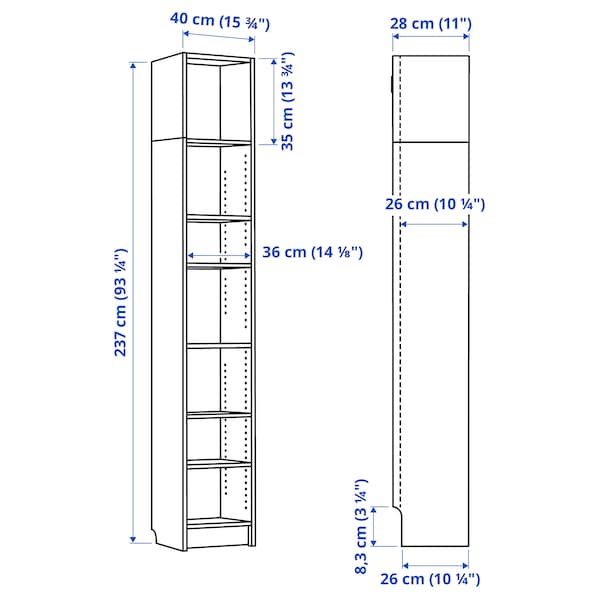 IKEA BILLY bookcase with height extension unit, 15 3/4x11x93 1/4 in Dark Brown Oak Effect, Ikea Ireland | 2801QETLF