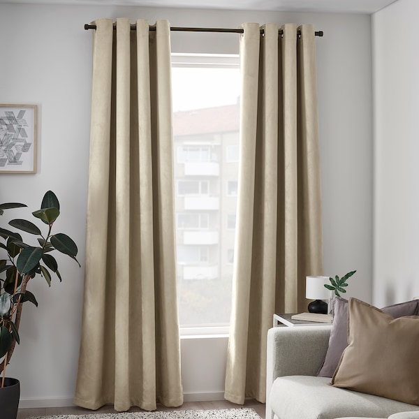 IKEA BIRTNA black-out curtains, 1 pair, beige, 57x98 in, Ikea Ireland | 4103EKSIM