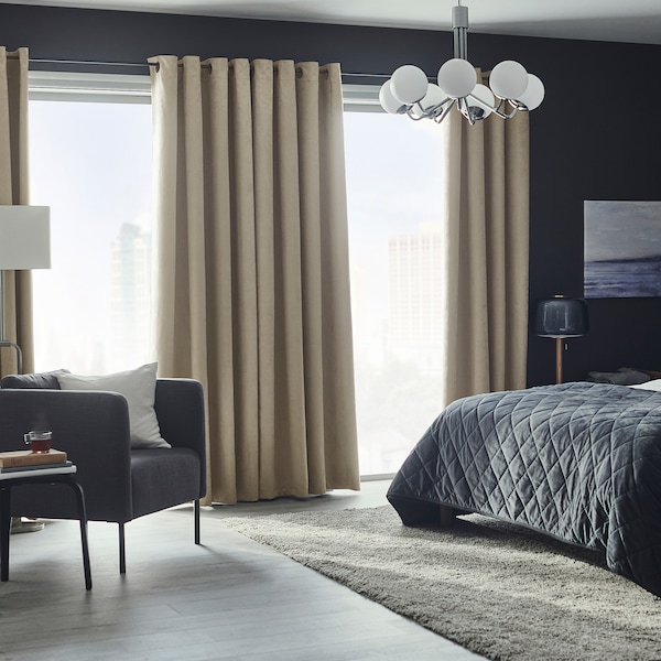 IKEA BIRTNA black-out curtains, 1 pair, beige, 57x98 in, Ikea Ireland | 4103EKSIM