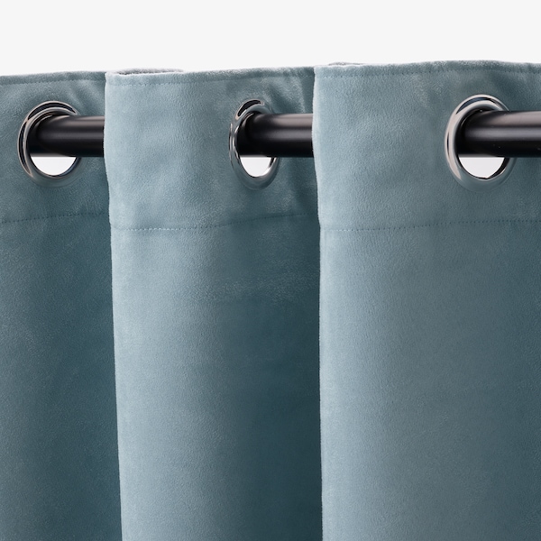 IKEA BIRTNA black-out curtains, 1 pair, light gray-turquoise, 57x98 in, Ikea Ireland | 8591HLOID