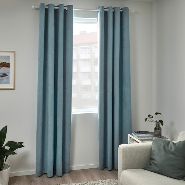 IKEA BIRTNA black-out curtains, 1 pair, light gray-turquoise, 57x98 in, Ikea Ireland | 8591HLOID