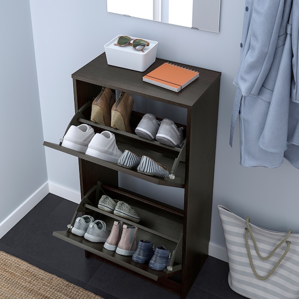 IKEA BISSA shoe cabinet with 2 compartments, 19 1/4x11x36 5/8 in Black / Brown, Ikea Ireland | 7905ICXHK
