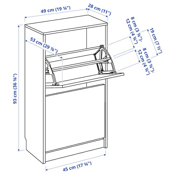 IKEA BISSA shoe cabinet with 2 compartments, 19 1/4x11x36 5/8 in Black / Brown, Ikea Ireland | 7905ICXHK