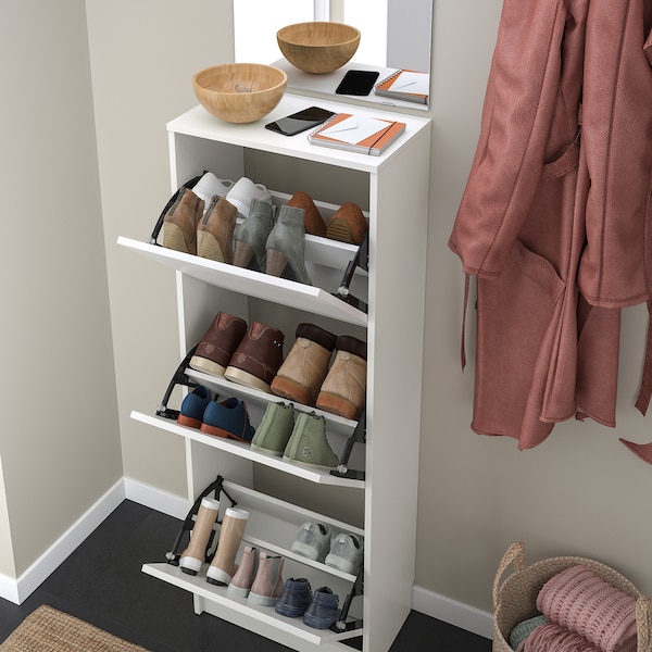 IKEA BISSA shoe cabinet with 3 compartments, 19 1/4x11x53 1/8 in White, Ikea Ireland | 3465LMUHX