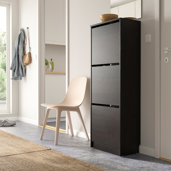 IKEA BISSA shoe cabinet with 3 compartments, 19 1/4x11x53 1/8 in Black / Brown, Ikea Ireland | 9250ZIQWT