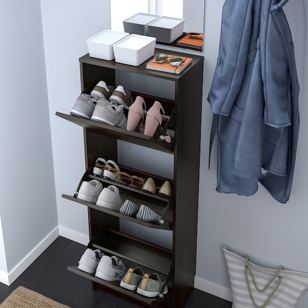 IKEA BISSA shoe cabinet with 3 compartments, 19 1/4x11x53 1/8 in Black / Brown, Ikea Ireland | 9250ZIQWT