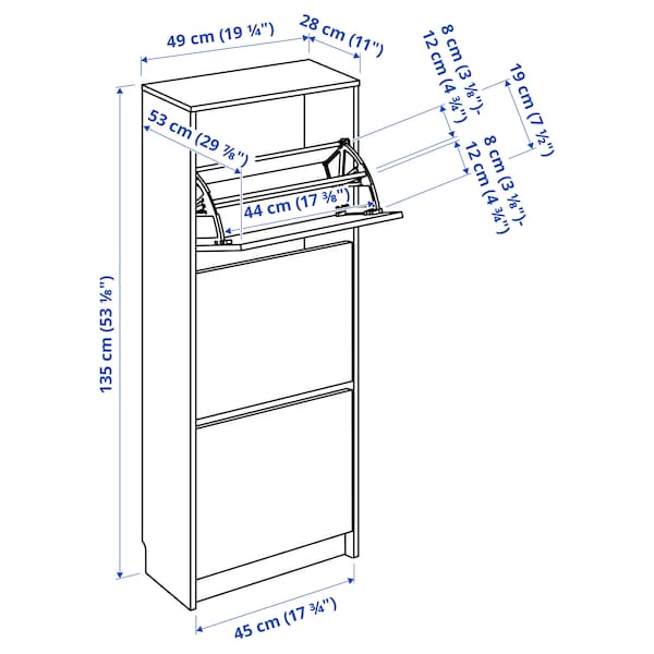 IKEA BISSA shoe cabinet with 3 compartments, 19 1/4x11x53 1/8 in Black / Brown, Ikea Ireland | 9250ZIQWT
