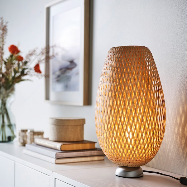 IKEA BÖJA table lamp with LED bulb, bamboo/handmade, Ikea Ireland | 0415KCGOX