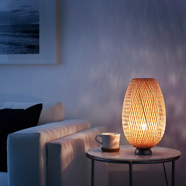 IKEA BÖJA table lamp with LED bulb, bamboo/handmade, Ikea Ireland | 0415KCGOX