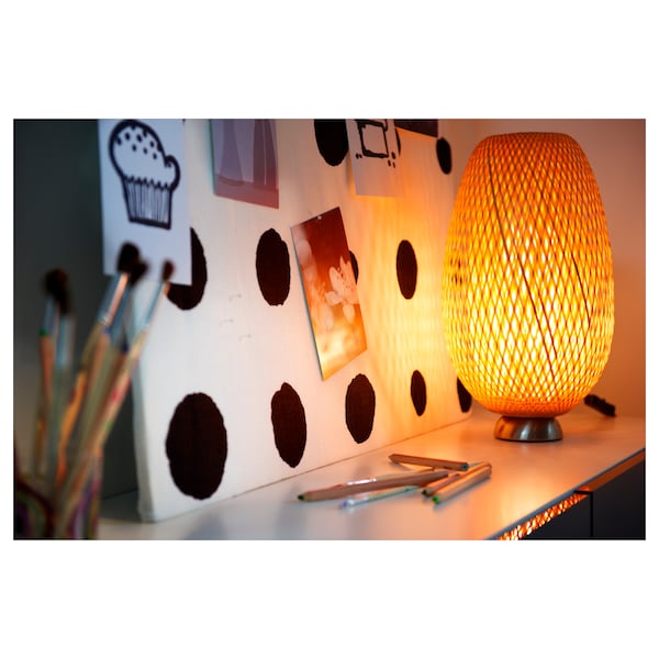IKEA BÖJA table lamp with LED bulb, bamboo/handmade, Ikea Ireland | 0415KCGOX