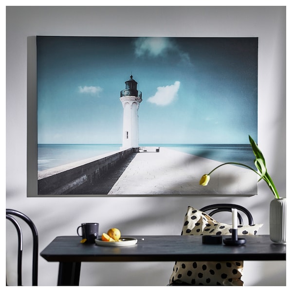 IKEA BJÖRKSTA picture and frame, 55x39 ¼ in White Lighthouse / Black, Ikea Ireland | 1503TLBKE