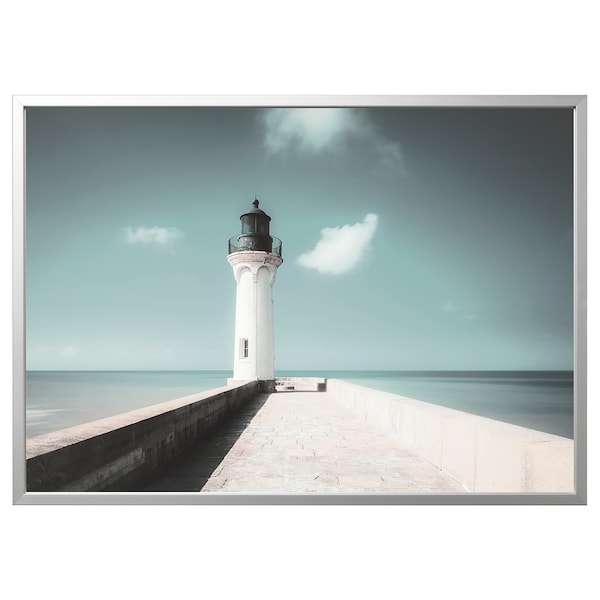 IKEA BJÖRKSTA picture and frame, 55x39 ¼ in White Lighthouse / Aluminum Color, Ikea Ireland | 2495GZHRP