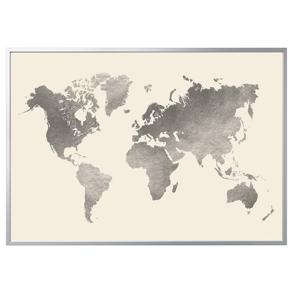 IKEA BJÖRKSTA picture and frame, 78 ¾x55 in The World / Aluminum Color, Ikea Ireland | 9237TSABP