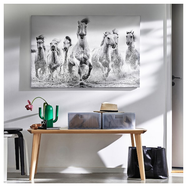 IKEA BJÖRKSTA picture and frame, horses at the water´s edge, 46 ½x30 ¾ in Aluminum Color, Ikea Ireland | 0215MDXVB