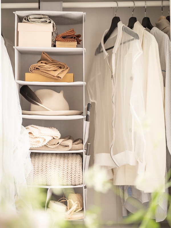 IKEA BLÄDDRARE hanging storage with 7 compartments, gray/patterned, 11 ¾x11 ¾x35 ½ in, Ikea Ireland | 6502ZIACD
