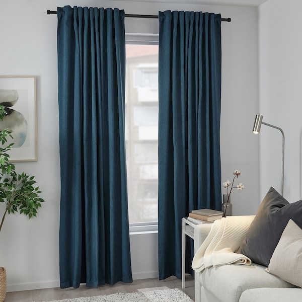 IKEA BLÅHUVA black-out curtains, 1 pair, dark blue, 57x98 in, Ikea Ireland | 1694BOWLJ