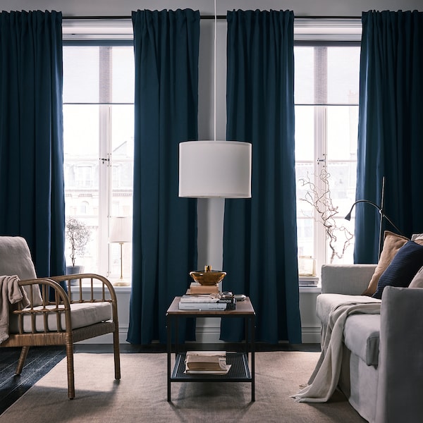IKEA BLÅHUVA black-out curtains, 1 pair, dark blue, 57x98 in, Ikea Ireland | 1694BOWLJ