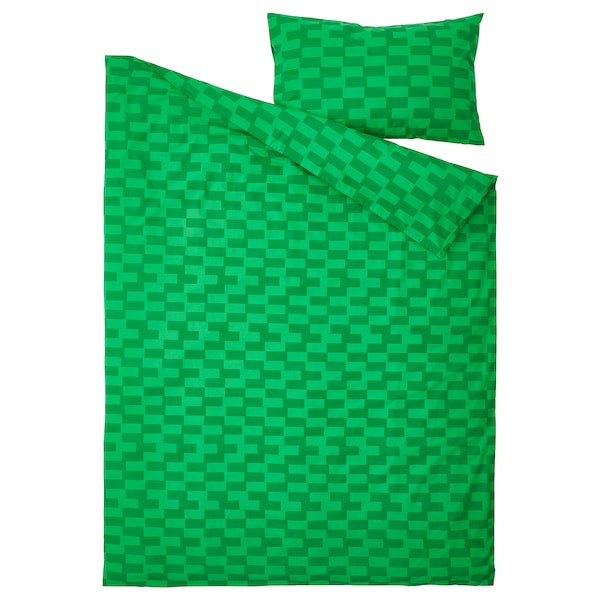 IKEA BLÅSKATA duvet cover and pillowcase(s), Twin Green / Patterned, Ikea Ireland | 0937POBVG