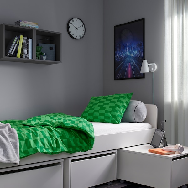 IKEA BLÅSKATA duvet cover and pillowcase(s), Twin Green / Patterned, Ikea Ireland | 0937POBVG