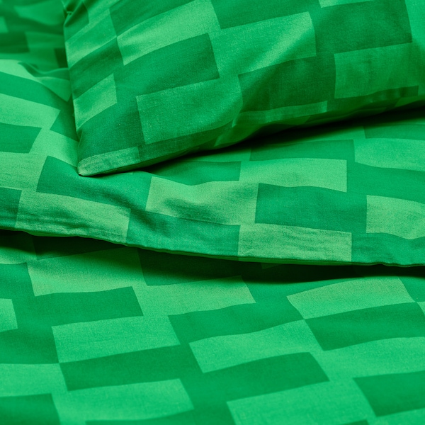 IKEA BLÅSKATA duvet cover and pillowcase(s), Twin Green / Patterned, Ikea Ireland | 0937POBVG