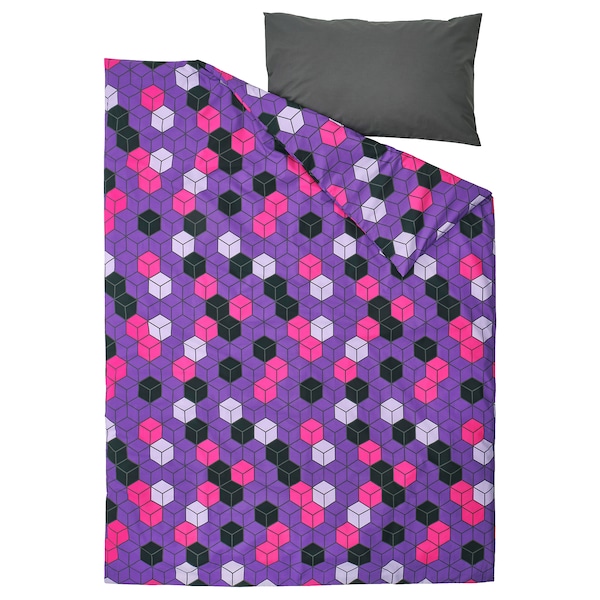 IKEA BLÅSKATA duvet cover and pillowcase(s), Twin Purple / Black Patterned, Ikea Ireland | 7640JOBME