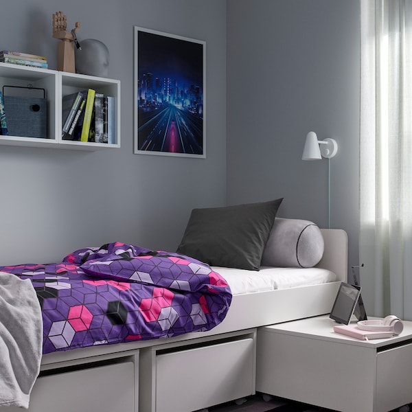 IKEA BLÅSKATA duvet cover and pillowcase(s), Twin Purple / Black Patterned, Ikea Ireland | 7640JOBME