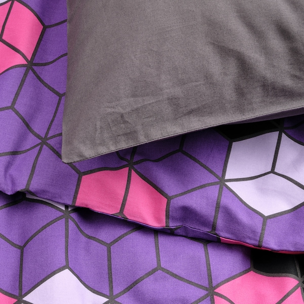 IKEA BLÅSKATA duvet cover and pillowcase(s), Twin Purple / Black Patterned, Ikea Ireland | 7640JOBME