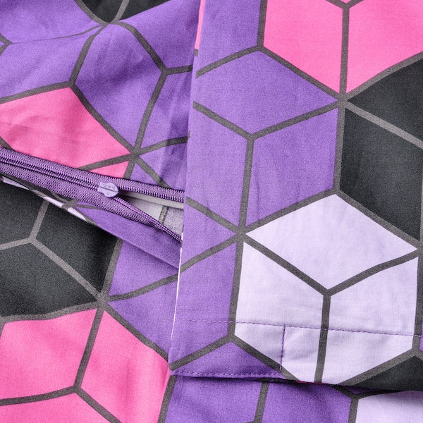 IKEA BLÅSKATA duvet cover and pillowcase(s), Twin Purple / Black Patterned, Ikea Ireland | 7640JOBME