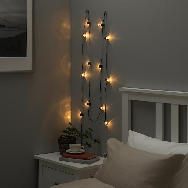IKEA BLÖTSNÖ LED string light with 12 lights, indoor, battery operated black, Ikea Ireland | 9613TLONM