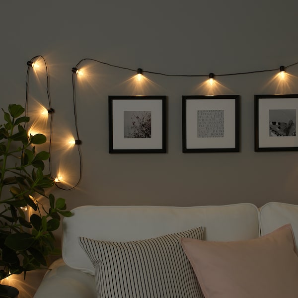 IKEA BLÖTSNÖ LED string light with 12 lights, indoor, battery operated black, Ikea Ireland | 9613TLONM