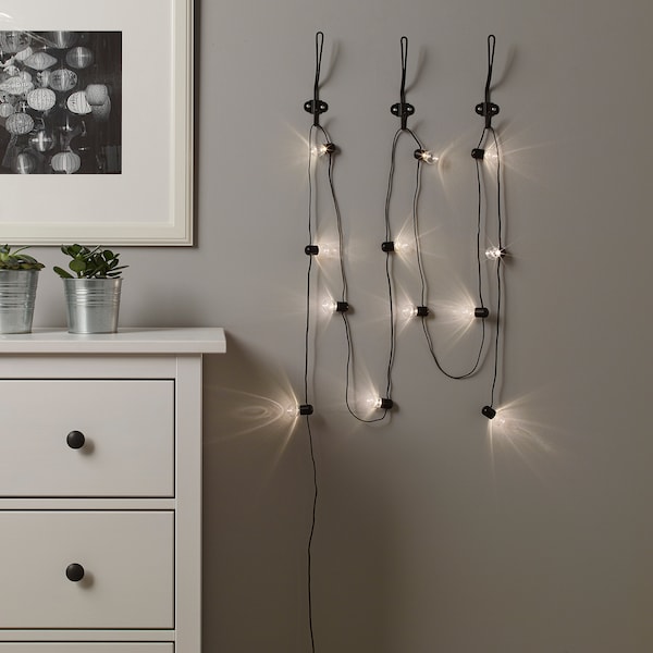 IKEA BLÖTSNÖ LED string light with 12 lights, indoor, battery operated black, Ikea Ireland | 9613TLONM