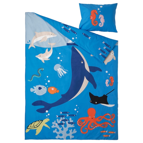 IKEA BLÅVINGAD duvet cover and pillowcase(s), Twin Ocean Animals Pattern / Multicolor, Ikea Ireland | 9463PJCOK