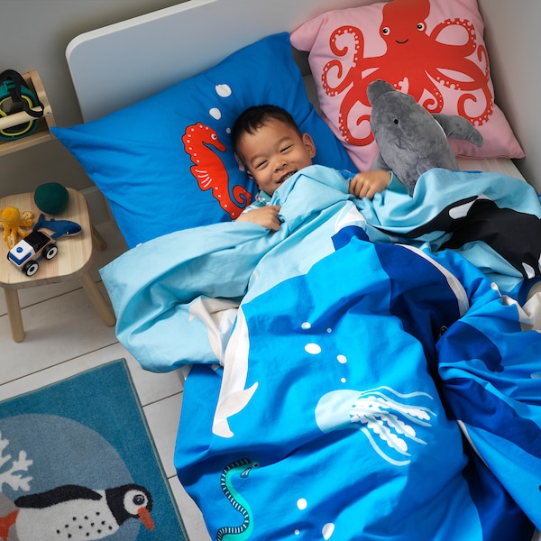 IKEA BLÅVINGAD duvet cover and pillowcase(s), Twin Ocean Animals Pattern / Multicolor, Ikea Ireland | 9463PJCOK