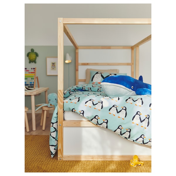 IKEA BLÅVINGAD duvet cover and pillowcase(s), Twin Penguin Pattern / Light Turquoise, Ikea Ireland | 1342DXUFN