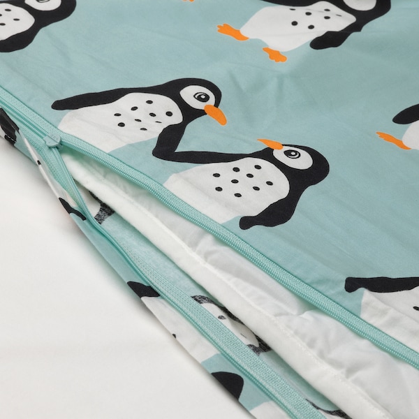 IKEA BLÅVINGAD duvet cover and pillowcase(s), Twin Penguin Pattern / Light Turquoise, Ikea Ireland | 1342DXUFN