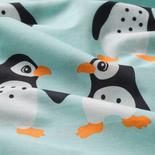IKEA BLÅVINGAD duvet cover and pillowcase(s), Twin Penguin Pattern / Light Turquoise, Ikea Ireland | 1342DXUFN