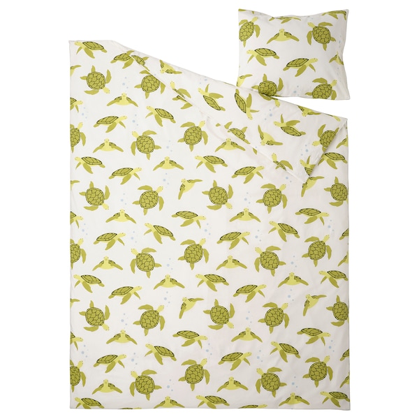 IKEA BLÅVINGAD duvet cover and pillowcase(s), Twin Turtle Pattern Green / White, Ikea Ireland | 9601FKOQM