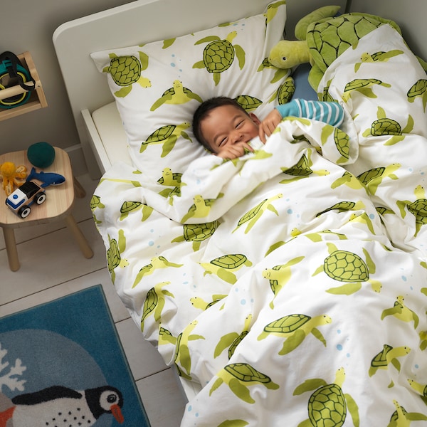 IKEA BLÅVINGAD duvet cover and pillowcase(s), Twin Turtle Pattern Green / White, Ikea Ireland | 9601FKOQM